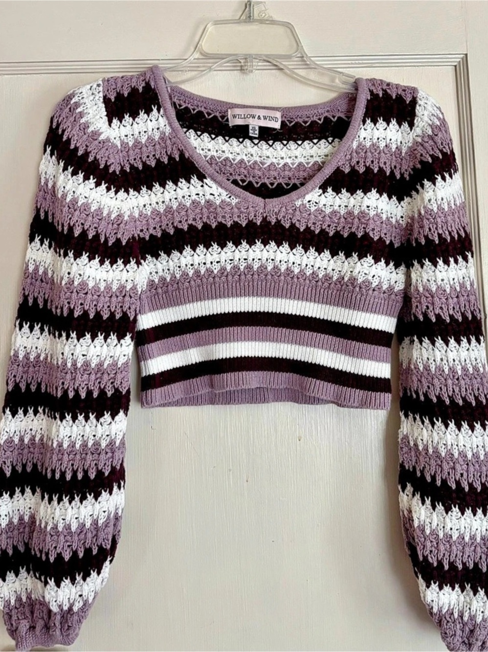 Willow & Wind Striped Cropped Sweater in Purple & White Size XS